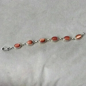 Natural Stone 925 Silver Bracelet with Gold Moonstone 8"‎